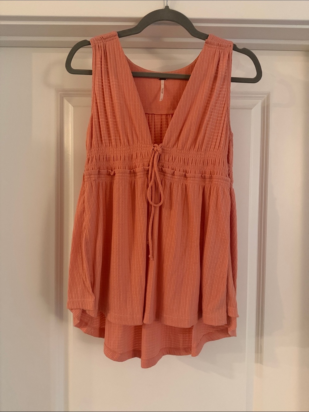 Free People Coral Peach Sleeveless V-Neck Smocked Waist Cami